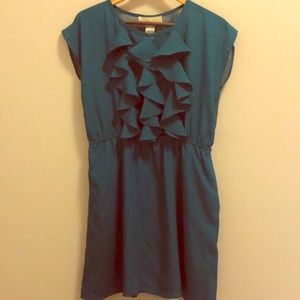 Teal ruffle cocktail dress